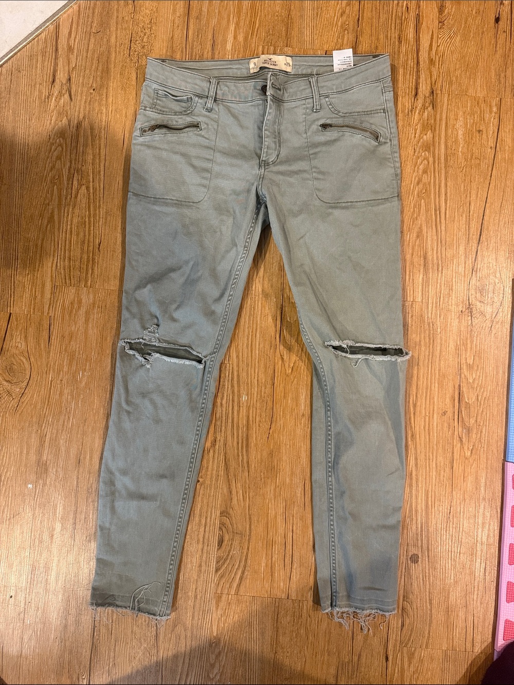 Women's Distressed Skinny Jeans - Sage Green
